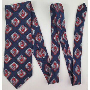 Geometric Necktie Tie Camden Park Red White Blue Silk 58"L 4"W VTG Retro